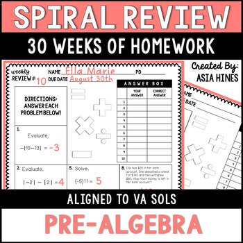 Preview of 8th Grade Math Spiral Review - Va Math SOLs