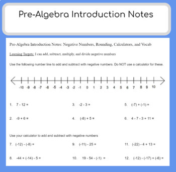 Preview of Pre-Algebra Introduction Notes Day 1