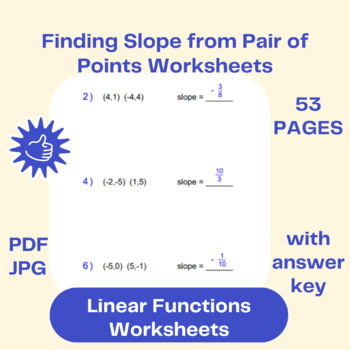 Preview of Linear Functions Worksheets- Finding Slope from Pair of Points Pre-Algebra