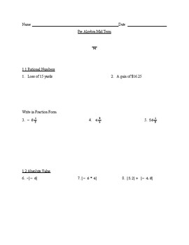 Preview of Pre Algebra Mid Term