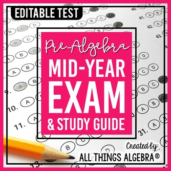 Preview of Pre-Algebra: First Semester Test (Midterm) and Study Guide