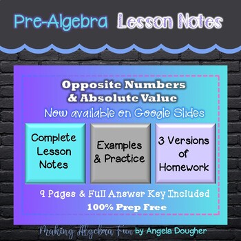 Preview of Pre-Algebra Opposite Numbers & Absolute Value Notes & Differentiated Homework