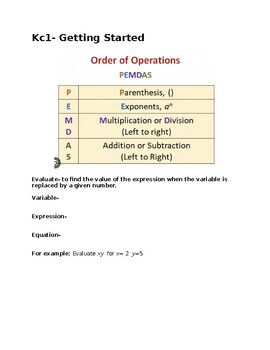 Preview of Pre- Algebra Order of Operations and Evaluating
