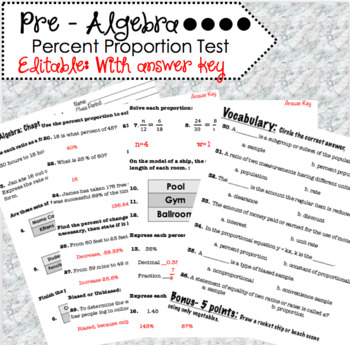 Preview of Pre Algebra - Percent Proportion Assessment Chapter 6