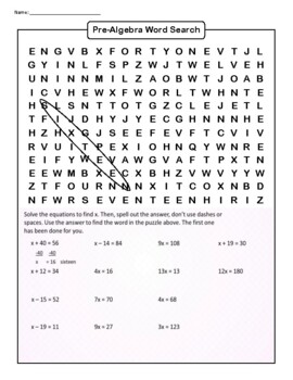 Preview of Pre-Algebra Practice 5th grade Word Search