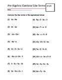 Pre-Algebra Practice Worksheet: Combine Like Terms