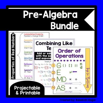 Preview of Pre-Algebra Resources: Games, Flash Cards, Task Cards, and Anchor Charts Bundle