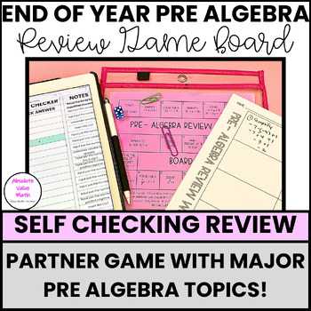Preview of Pre Algebra Review Board Game | 8th Grade Math Review Game| Self Checking Review