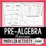 Pre-Algebra Review | Math Lib Activity