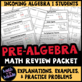 Pre-Algebra Review Packet - Back to School Math Packet for