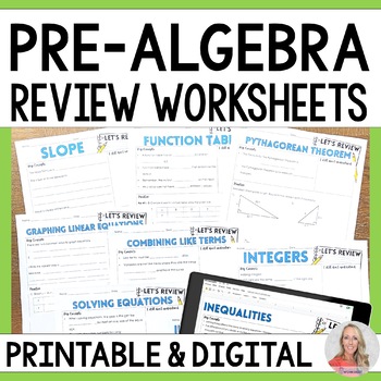 Preview of Pre Algebra Review Worksheets