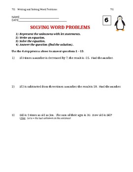 Preview of Pre Algebra - Solving Word Problems with Let Statement(s)