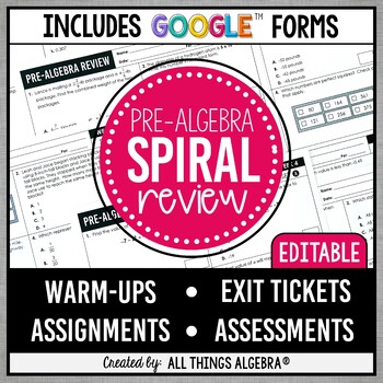 Preview of Pre-Algebra Spiral Review Assignments | Assessments | Google Forms