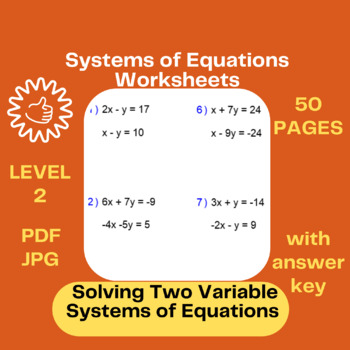 Preview of Systems of Equations Worksheets Solving Two Variable Systems Pre Algebra