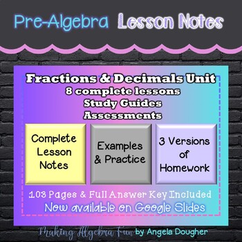 Preview of Pre-Algebra Unit Fractions & Decimals Notes Differentiated Homework Assessments