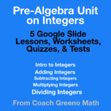 Pre-Algebra Unit on Integers.  (Google Slide Lessons, work