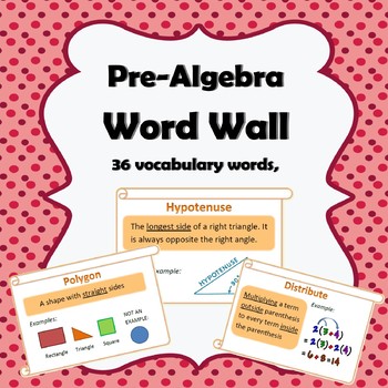 Preview of Pre Algebra Word Wall (ESL Friendly)