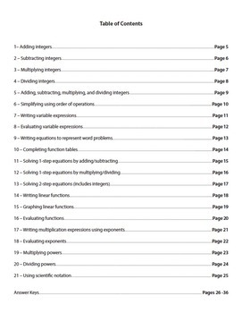 Pre Algebra Worksheets Integers Variable Expressions