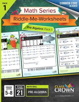 Preview of Pre-Algebra Worksheets, Integers, Variable Expressions - Math Riddles - 5th–8th