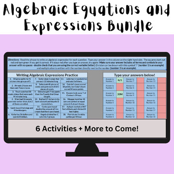 Preview of Pre-Algebra and Algebra: Equations and Expressions Bundle - Self Checking
