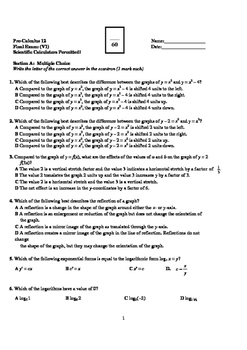 Preview of Pre-Calculus 12 Comprehensive Final Exam (with FULL SOLUTIONS)