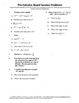Preview of Pre-Calculus Board Session 10,ACT/ SAT Prep,functions,solve adv. open sentences
