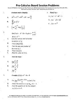 Preview of Pre-Calculus Board Session 20,ACT/ SAT Prep,def. derivative,adv. open sentence