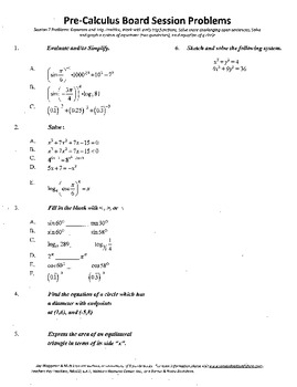 Preview of Pre-Calculus Board Session 7,ACT/ SAT Prep,functions,solve adv. open sentences