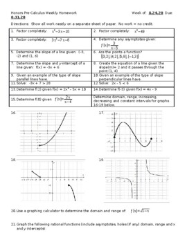 Preview of Pre-Calculus Homework