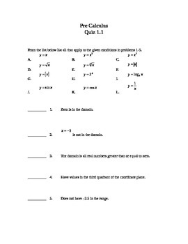 Preview of Pre-Calculus Quizzes