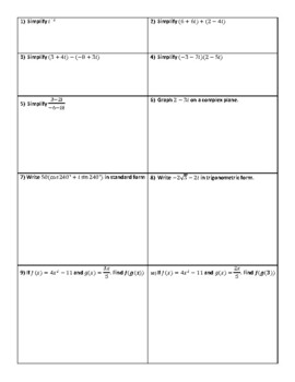 Precalculus Final Review Worksheets Teaching Resources Tpt