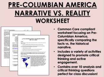 Preview of Pre-Columbian America - Narrative vs. Reality worksheet