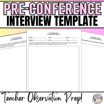 Preview of Pre-Conference Template - Formal Observation Preparation - Teacher Evaluation