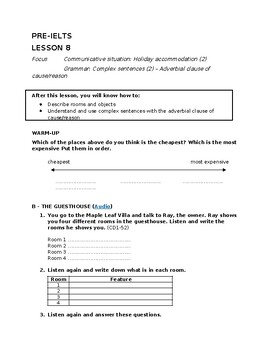 Preview of Pre-IELTS (Band 3.5) - Speaking Lesson 08: Holiday accommodation 02