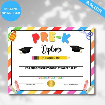 Preview of Pre-K Certificate, Editable Pre-K Diploma, Graduation, Last Day of Pre-K,Digital
