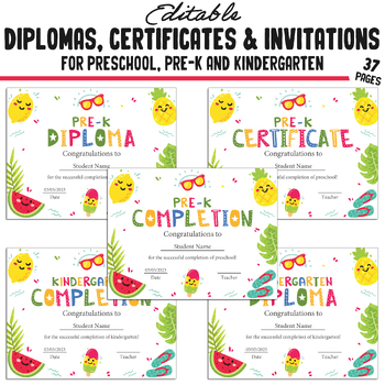Preview of Pre-K Diploma Designs, Kindergarten and Preschool Certificates, and Invitations