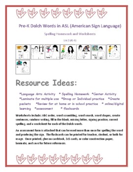 Preview of Pre-K Dolch ASL (American Sign Language) spelling activities 2