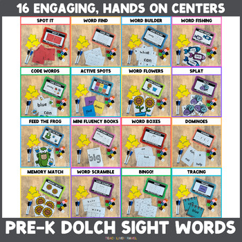 Preview of Pre-K Dolch Sight Word Activities - 16 Centers for Reading Fluency