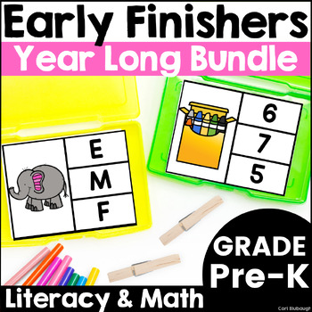 Preview of PreK Early Finisher Activities Task Card Boxes Morning Work Activities & Centers