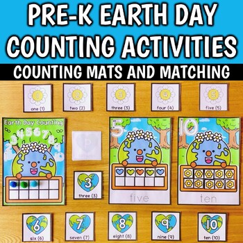 Preview of Pre-K Earth Day Counting Activities - Ten Frame Counting Mats, Number Matching