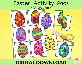 Preview of Pre-K Easter Egg Matching Activity, Toddler Memory Game, Easter Coloring Pages
