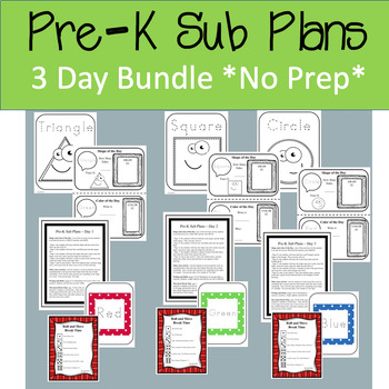 Preview of Pre-K Emergency Substitute Sub Plans 3 day Bundle (No Prep)