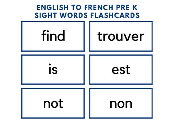 Preview of Pre-K English to French Sight Words Flash Cards (Set 1)