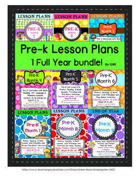 Preview of Pre-K FULL Year Lesson Plans - Months 1-9 by GBK!