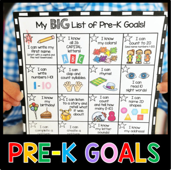 Preview of Pre-K Goals Checklist - Incentive Chart - Awards - Common Core Math & ELA PreK