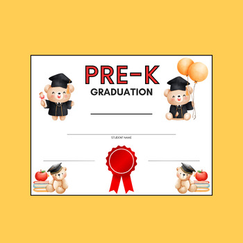 Preview of Pre-K Graduation Diploma Certificate Cute Bear Theme Instant Download