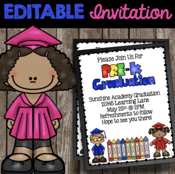 Preview of Pre-K Graduation Invitations - Prek End of the Year Party - Editable Invitation