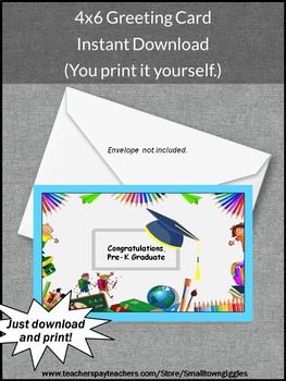 pre k printable preschool graduation card instant digital download