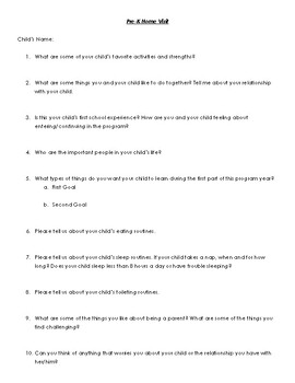 Preview of Pre-K Home Visit Questionnaire