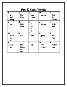 Preview of Pre-K, Kindergarten, 1st, 2nd, and 3rd Grade Sight Word Reference Card